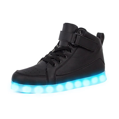 Picture of IGxx LED Light Up Shoes for Kids USB Recharging High Top LED Sneakers for Boys Girls Toddler Black - Size: 5 Big Kid