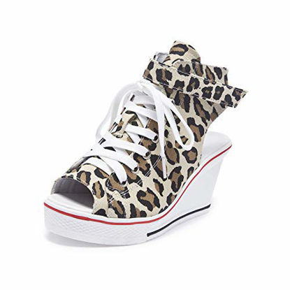 Picture of Women's Canvas High-Heeled Shoes Fashion Sneakers Casual Shoes for Walking Platform Wedges Pump Shoes Leopard, 8 - Size: 8
