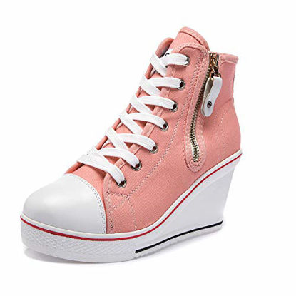 Picture of Women's Canvas High-Heeled Shoes Fashion Sneakers Casual Shoes for Walking Platform Wedges Pump Shoes Pink, 5 - Size: 5