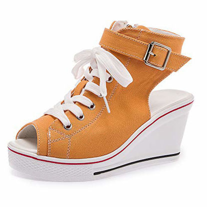 Picture of Women's Canvas High-Heeled Shoes Fashion Sneakers Casual Shoes for Walking Platform Wedges Pump Shoes Orange, 9 - Size: 9
