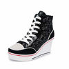 Picture of Women's Canvas High-Heeled Shoes Fashion Sneakers Casual Shoes for Walking Platform Wedges Pump Shoes Black, 10 - Size: 10
