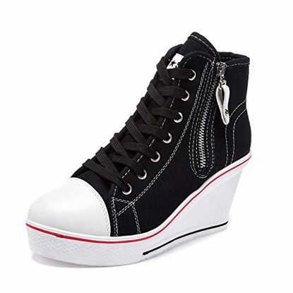 Picture of Women's Canvas High-Heeled Shoes Fashion Sneakers Casual Shoes for Walking Platform Wedges Pump Shoes Black, 5.5 - Size: 5.5