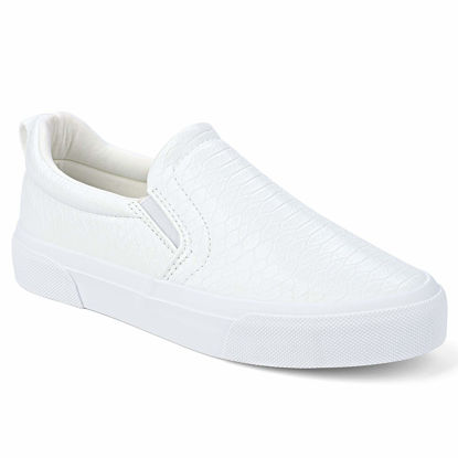 Picture of JENN ARDOR Women’s Slip On Sneakers Perforated/Quilted Casual Shoes Fashion Comfortable Walking Flats (White Stone, 10) - Size: 10