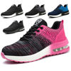 Picture of Steel Toe Shoes for Men Women Breathable Safety Work Sneakers Lightweight Comfortable Proof Slip Resistant Fashion Sneakers Air Cushion Construction Industrial Safety Shoes Pink - Size: 5 Women/3.5 Men