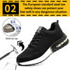 Picture of Steel Toe Shoes for Men Women Breathable Safety Work Sneakers Lightweight Comfortable Proof Slip Resistant Fashion Sneakers Air Cushion Construction Industrial Safety Shoes Black/White - Size: 8 Women/6.5 Men