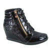 Picture of Forever Link Women's Fashion Glitter High Top Lace Up Wedge Sneaker Shoes,Black,10 - Size: 10