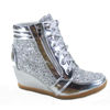 Picture of Forever Link Women's Fashion Glitter High Top Lace Up Wedge Sneaker Shoes,Silver,7.5 - Size: 7.5