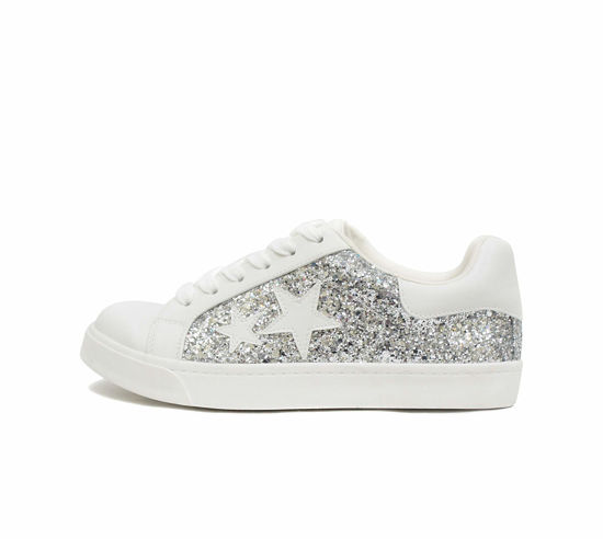 Picture of Soda Wander ~ Lace-up Double Layer Foam Padded Cushion Sock with Stars Low top Fashion Sneakers (Silver Glitter, Numeric_6) - Size: 6