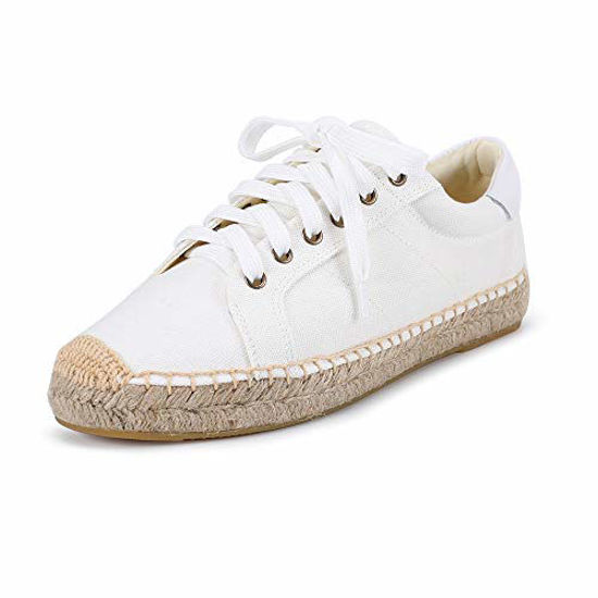 Picture of TONIVIS Women's Espadrille Lace-up Sneakers - Breathable for Casual Comfort Outdoor Flat Shoes (White, Numeric_11) - Size: 11