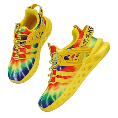 Picture of koppu Boys Girls Shoes Non-Slip Tennis Shoes Fashion Lightweight Breathable Kids Sneakers for Little Kids/Big Kids（Colourful Rainbow 9） - Size: 9 Toddler