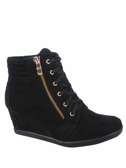 Picture of TZ 56 Womens High Top Sneakers Fashion Classic Lace Up Comfortable Wedge Walking Shoes (Black, 11) - Size: 11