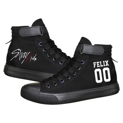 Picture of KPOP Stray Kids Merch Shoes Sneakers Bang Chan Lee Know ChangBin Han I.N Felix HyunJin Seungmin Hiphop High-Top Canvas Shoes - Size: 7.5 US Women