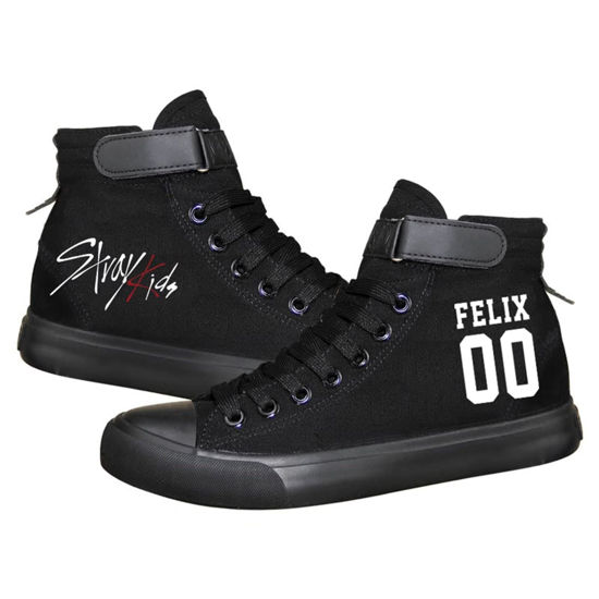 Picture of KPOP Stray Kids Merch Shoes Sneakers Bang Chan Lee Know ChangBin Han I.N Felix HyunJin Seungmin Hiphop High-Top Canvas Shoes - Size: 7.5 US Women