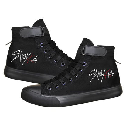 Picture of KPOP Stray Kids Merch Shoes Sneakers Bang Chan Lee Know ChangBin Han I.N Felix HyunJin Seungmin Hiphop High-Top Canvas Shoes - Size: 9.5 US Women/8 US Men
