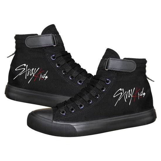 Picture of KPOP Stray Kids Merch Shoes Sneakers Bang Chan Lee Know ChangBin Han I.N Felix HyunJin Seungmin Hiphop High-Top Canvas Shoes - Size: 9.5 US Women/8 US Men