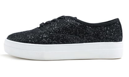 Picture of FEVERSOLE Women's Fashion Dress Sneakers Party Bling Casual Flats Embellished Shoes Black Platform Glitter Lace Size 8.5 M US - Size: 8.5