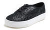 Picture of FEVERSOLE Women's Fashion Dress Sneakers Party Bling Casual Flats Embellished Shoes Black Platform Glitter Lace Size 8.5 M US - Size: 8.5