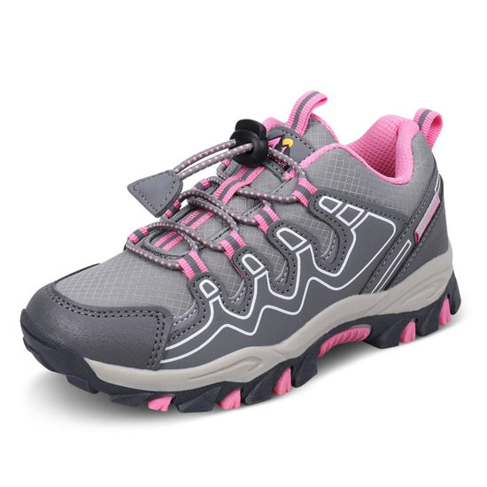 Picture of UOVO Girls Boys Hiking Shoes Boys Girls Waterproof Sneakers Kids Running Tennis Outdoor Shoes Non-Slip Lightweight Gray/Pink 3.5 Big Kid - Size: 3.5 Big Kid