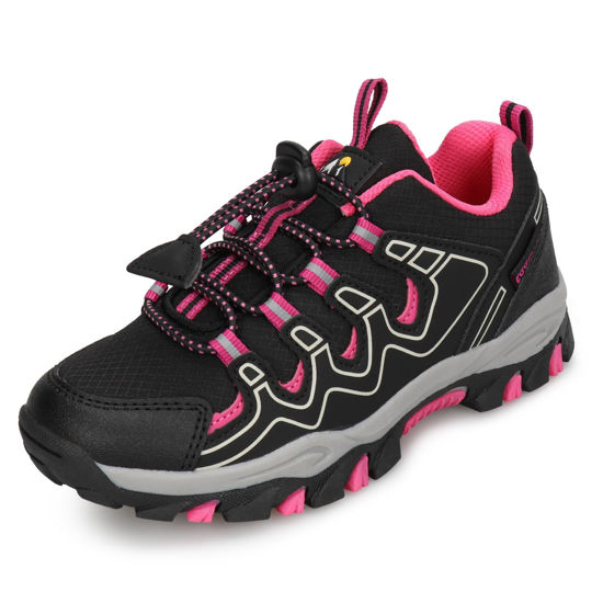 Picture of UOVO Girls Boys Hiking Shoes Boys Girls Waterproof Sneakers Kids Running Tennis Outdoor Shoes Non-Slip Lightweight Black/Rose Red 1 Little Kid - Size: 1 Little Kid