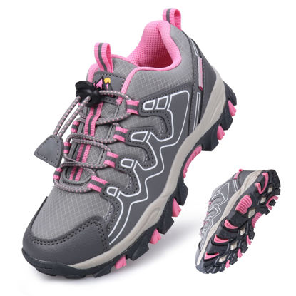 Picture of Eggseed Girls Trail Shoes Sneakers for Girls Water Repellent Outdoor Hiking Tennis Running Kids Waterproof Slip Resistant Children Casual Comfortable Size 13 Grey Rose - Size: 13 Little Kid