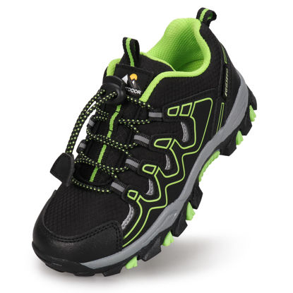 Picture of Eggseed Boys Shoes Boys Sneakers Light Weight Outdoor Shoes Non-Slip Boys Water Resistant Hiking Shoes Rubber Children Casual Shoes Breathable FitnessBig Kids Shoes Size 4.5 Black Green - Size: 4.5 Big Kid
