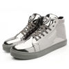 Picture of IGxx Men's Sneakers Punk Ankle Boots for Men Metal Rivet High Top Lace-up Running Basketball Shoes for Shiny Metal Decoration Shoes Motorcycle Boots Silver - Size: 11.5 Women/9.5 Men
