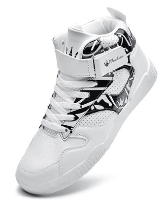 Picture of KUXIE Shoes Men's High Top Fashion Sneakers Outdoor Casual Sports Shoes Training Leather Shoes Mens Flats (M729-white-black, 8.5, Numeric_8_Point_5) - Size: 8.5