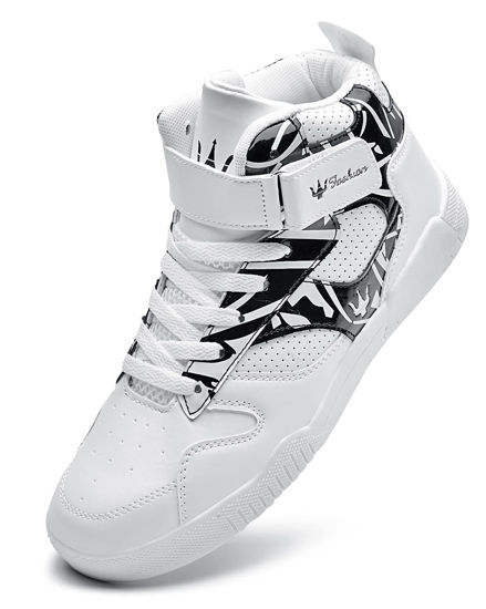 Picture of KUXIE Shoes Men's High Top Fashion Sneakers Outdoor Casual Sports Shoes Training Leather Shoes Mens Flats (M729-white-black, 8.5, Numeric_8_Point_5) - Size: 8.5