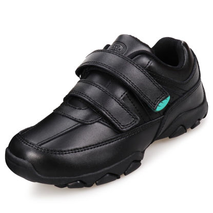 Picture of Eggseed Boys School Shoes Kids Black Trainers Uniform Dress Shoe Easy Fasten Footwear Size 13 Little Kids - Size: 13 Little Kid