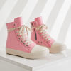 Picture of MOFEEDOUKA Womens High Top Sneakers Lace Up Comfort Platform Walking Canvas Shoes with Zipper Pink Pu - Size: 6