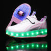Picture of Qneic Roller Shoes USB Rechargeable Roller Skate Shoes for Girls Wheels Sneakers for Boys Light Up Shoes Kids(4 Big Kid/EU36,White/Pink) - Size: 4 Big Kid