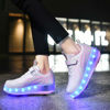 Picture of Qneic Roller Shoes USB Rechargeable Roller Skate Shoes for Girls Wheels Sneakers for Boys Light Up Shoes Kids(4 Big Kid/EU36,White/Pink) - Size: 4 Big Kid