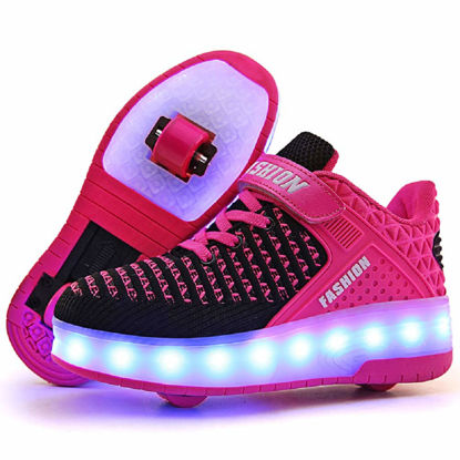 Picture of Ufatansy Roller Skate Shoes Wheels Shoes USB Charging Sneakers LED Light Up Roller Shoes Kids Gifts(12 M US =CN29, Double Wheel, Pink) - Size: 12 Little Kid