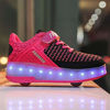 Picture of Ufatansy Roller Skate Shoes Wheels Shoes USB Charging Sneakers LED Light Up Roller Shoes Kids Gifts(12 M US =CN29, Double Wheel, Pink) - Size: 12 Little Kid