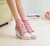Picture of ALLINNINE Women's Sneaker Shoes High Heel Fashionable Canvas Shoes High Tube Lace Up Wedge Edge Zipper Slope Angle Shoes Size 4-11 (Net White, 8) - Size: 8