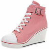 Picture of ALLINNINE Women's Sneaker Shoes High Heel Fashionable Canvas Shoes High Tube Lace Up Wedge Edge Zipper Slope Angle Shoes Size 4-11 (Pink, 11) - Size: 11