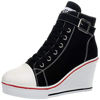 Picture of ALLINNINE Women's Sneaker Shoes High Heel Fashionable Canvas Shoes High Tube Lace Up Wedge Edge Zipper Slope Angle Shoes Size 4-11 (Black, 7) - Size: 7