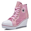 Picture of ALLINNINE Women's Sneaker Shoes High Heel Fashionable Canvas Shoes High Tube Lace Up Wedge Edge Zipper Slope Angle Shoes Size 4-11 (Net Pink, 5) - Size: 5