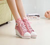 Picture of ALLINNINE Women's Sneaker Shoes High Heel Fashionable Canvas Shoes High Tube Lace Up Wedge Edge Zipper Slope Angle Shoes Size 4-11 (Net Pink, 5) - Size: 5