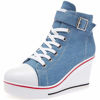 Picture of ALLINNINE Women's Sneaker Shoes High Heel Fashionable Canvas Shoes High Tube Lace Up Wedge Edge Zipper Slope Angle Shoes Size 4-11 (Blue, 10) - Size: 10