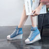 Picture of ALLINNINE Women's Sneaker Shoes High Heel Fashionable Canvas Shoes High Tube Lace Up Wedge Edge Zipper Slope Angle Shoes Size 4-11 (Blue, 10) - Size: 10