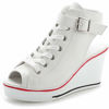 Picture of ALLINNINE Women's Sneaker Shoes High Heel Fashionable Canvas Shoes High Tube Lace Up Wedge Edge Zipper Slope Angle Shoes Size 4-11 (Peep-Toe White,6) - Size: 6