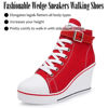 Picture of Mei MACLEOD Wedge Heel Sneaker for Women High Heel Sneaker Side Zipper/Lace Up Canvas Shoes for Teen Girls College Students Red - Size: 9.5