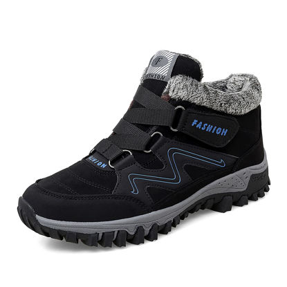 Picture of VARSKARC Man's Winter Thermal Velvet Velcro Buckle Trendy Joker Hiking Sneakers Black/Blue - Size: 8.5