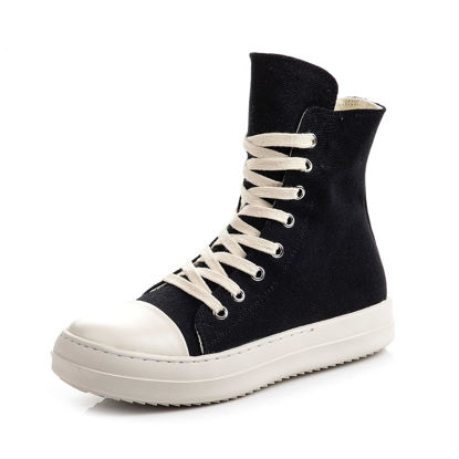 Picture of AmoreParis High Top Leather Sneakers for Women Platform Canvas Trainers Lace Up Comfort Walking Shoes in Black Canvas Size 5 - Size: 5