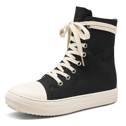Picture of Kluolandi Women's High Top Sneakers Lace Up Canvas Shoes with Zipper Comfort Platform Walking Shoes in Black and White Canvas Size 11 - Size: 11