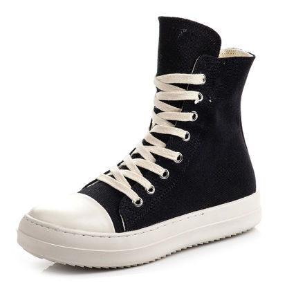 Picture of Kluolandi Womens High Top Sneakers Lace Up Canvas Shoes with Zipper Fashion Black White Platform Sneakers Shoes for Women Canvas Size 12 - Size: 12