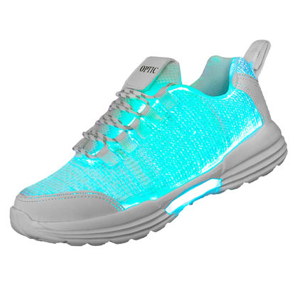 Picture of PYYIQI LED Fiber Optic Shoes Light Up Sneakers for Women Men Luminous Trainers Flashing Sneakers for Festivals, Christmas, Halloween, New Year Party with USB Charging, White 41 - Size: 8.5 Women/8 Men