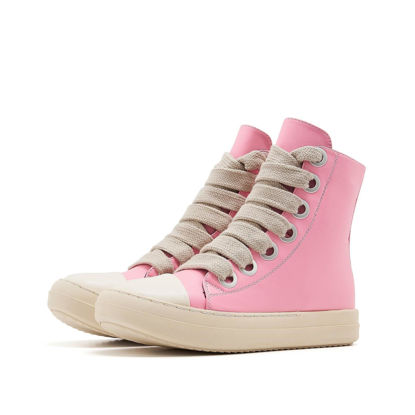 Picture of ATBELL Women's Pink High Top Sneakers Jumbo Lace-up Trainers Comfort Zipper Platform Canvas Shoes Unisex Casual Shoe Pink Size 8 - Size: 8