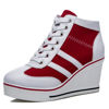 Picture of ALLINNINE Women's Sneaker Shoes High Heel Fashionable Canvas Shoes High Tube Lace Up Wedge Edge Zipper Slope Angle Shoes Size 4-11 (B Red, 11) - Size: 11